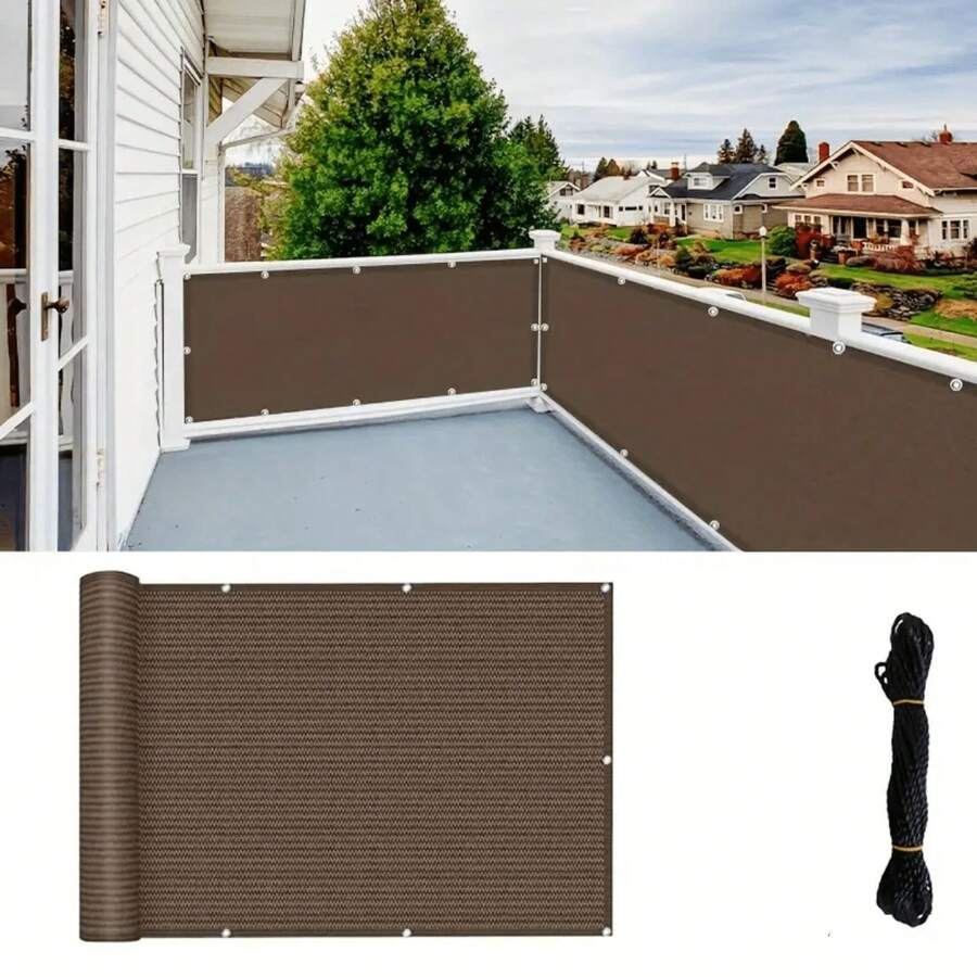 1pc Vinyl Privacy Screen Cover For Balcony, Deck & Pool Fence Railing, Durable Zip-Tied Apartment Balcony Screen For Patio, Porch, & Chain-Link Fencing - Coffee Brown - View 1