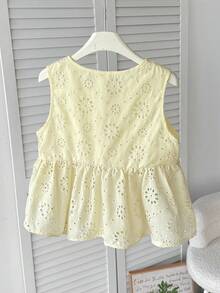 SHEIN Top corto con lazo frontal texturizada para uso casual y vacaciones de niñas preadolescentes - Mostaza Amarilla - Ver 2