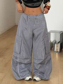 Coolane 女士灰色梭织抽绳腰阔腿裤 - 灰色 - 查看 1