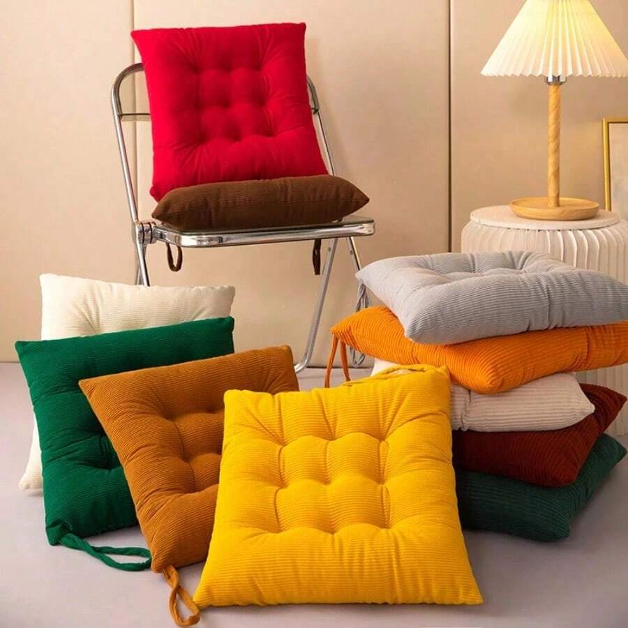 1 Set Of Corduroy Chair Cushion (With Tie), Super Soft And Warm Floor Cushion (Suitable For Reading Area), Comfortable Square Chair Cushion (Suitable For Adults), Suitable For Halloween And Christmas Decoration - Multicolor - View 1