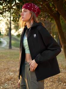 In My Nature Women's Casual Zip-Up Drawstring Hooded Windproof Waterproof Outdoor Jacket - Black - View 2