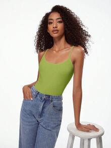 SHEIN BASICS 1 pieza Camiseta de tirantes minimalista de unicolor para mujer de uso diario - Verde - Ver 9