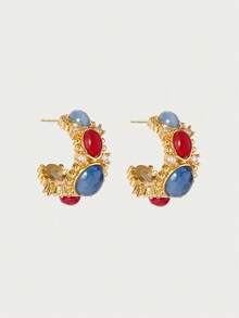 Glisma Boucles d'oreilles à perles colorées, tenues, vieux argent, métallique/texture, pierre précieuse, pour maman/femme/fille/mère, premium, vintage, chic, Saint-Valentin, cadeau - Multicolore - Voir 1