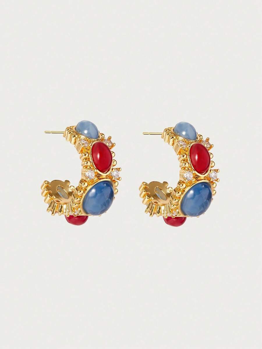 Glisma Boucles d'oreilles à perles colorées, tenues, vieux argent, métallique/texture, pierre précieuse, pour maman/femme/fille/mère, premium, vintage, chic, Saint-Valentin, cadeau - Multicolore - Voir 1