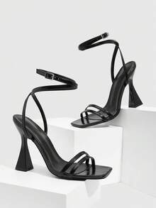 CUCCOO SZL Sandalias de tacón alto con diseño de hebilla y punta cuadrada para uso diario - Negro - Ver 2