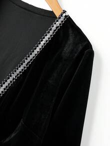 GlowEve CURVE Plus Size Women Velvet Fabric Beaded Trim Fashionable Casual Everyday Zip-Up Long Sleeve Jacket - Black - View 7