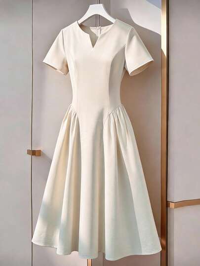 GlowEve Women's Solid Color Minimalist Casual Short Sleeve Dress