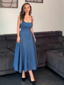 Jeta Ari Women Sleeveless Denim Casual Dress, Summer - Blue - View 1