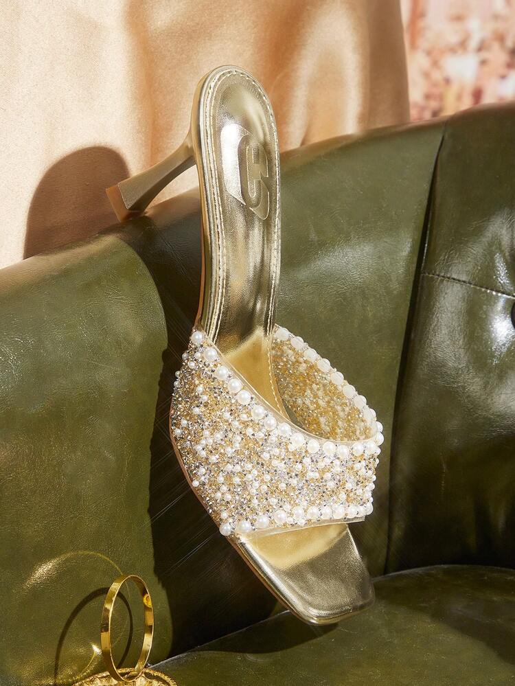 CUCCOO TILAWA Women Shoes Square Toe Slim Heel Transparent Film Rhinestones Sexy Fashion Gorgeous Banquet Party Nightclub Women High Heel Sandals Valentine's Day