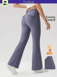 OutZeal Women Tummy Control Thermal Lined Pocket Blue Sports Legging Winter Camping Hiking - Blue - View 9