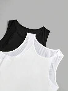 Velisys Plus Size Women Solid Color Round Neck Casual Fitness Sports Tank Top - Black and White - View 5