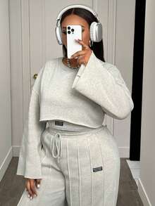 Slaydiva 2025 Autumn/Winter Casual All-Match Versatile Streetwear & Commute 2-Piece Set: Long Sleeve Sweatshirt & Pants, Women's Solid White & Gray Outfit Tall Two Piece Set Brunch 2 Piece Set Wide Leg Pants Set Grey Two Piece Set