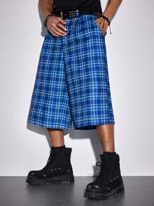 ROMWE MEN Men's Plaid Pocket Loose Fit Casual Bermuda Shorts - Multicolor - View 6