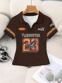 Rovax Women's Street Style Casual Printed Lapel Top - Black - View 5