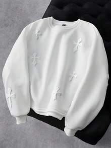 Manfinity EMRG Men's Street-Style Popular INS Matching Cross Full Embroidery Sweatshirt, Suitable For Music Festivals, Nightclubs, Bars, Boyfriend/Husband Gifts, Anniversary Gifts, White Crew Neck , White Sweatshirt , Cross Sweatshirt , Graphic Sweatshirt , Embroidered Sweatshirt , Cross Embroidered Sweatshirt, Fall Winter