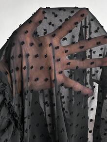 Shapeblank Blouse ample et confortable à pois jacquard transparente à manches longues avec lien, pour femmes grandes tailles, style printemps/été, décontracté, élégant, pour vacances - Noir - Voir 7