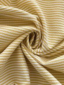 Elaquor Đầm midi cổ vuông màu vàng nhạt kẻ sọc tối giản dáng rộng dành cho nữ, đầm midi kẻ sọc vàng, đầm sơ mi nữ, đầm màu vàng nhạt, đầm kiểu Pháp, trang phục mùa xuân cho nữ, đầm mùa xuân cho nữ - Vàng nhạt - Xem 3