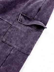 PAVTROS 男士休闲水洗工装运动裤，黑色抽绳腰带，黑色工装牛仔裤，男士宽松工装裤，宽松版型工装裤，男士水洗黑色工装裤，男士黑色工装裤，宽松工装休闲裤，宽松裤，运动裤，慢跑裤，宽松 - 紫色 - 查看 7