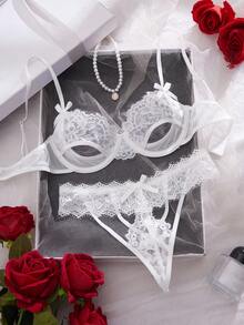 2pcs White Lace Sexy Lingerie Set - White - View 6