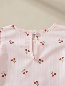 Souflis Souflis 2件套女婴0-3岁休闲甜美可爱樱桃图案日常外出短袖T恤短裤套装，春夏款 - 淺粉色 - 查看 9
