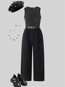 Firerie Kids Firerie Kids Tween Girl Plunging Neckline Burgundy Jumpsuit, Commute & Everyday Wear High Fashion Girls Jumpsuit - Black - View 2