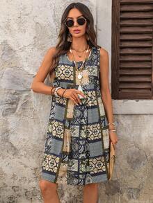 EMERY ROSE 女士度假风方格佩斯利花纹无袖梭织连衣裙 - 彩色 - 查看 3