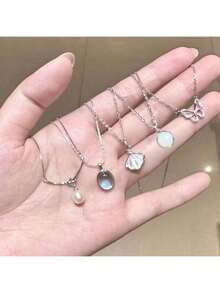Bộ trang sức đá mặt trăng 5 món - Phong cách Bohemian cổ điển, mặt dây chuyền đá mặt trăng giả bằng hợp kim, phù hợp để đeo hàng ngày và làm quà tặng, bộ 5 món đá mặt trăng trắng sang trọng, mặt dây chuyền thiết kế đá Aquamarine, phụ kiện vòng cổ choker đá mặt trăng giả tối giản, thanh lịch và đa năng. - nhiều màu - Xem 1