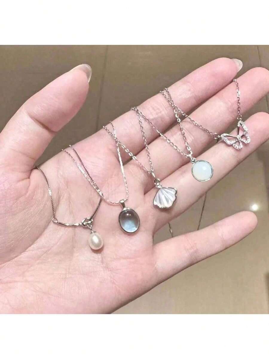 Bộ trang sức đá mặt trăng 5 món - Phong cách Bohemian cổ điển, mặt dây chuyền đá mặt trăng giả bằng hợp kim, phù hợp để đeo hàng ngày và làm quà tặng, bộ 5 món đá mặt trăng trắng sang trọng, mặt dây chuyền thiết kế đá Aquamarine, phụ kiện vòng cổ choker đá mặt trăng giả tối giản, thanh lịch và đa năng. - nhiều màu - Xem 1