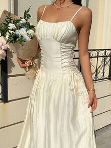 MainGRL Đầm hai dây màu be dệt kim dành cho nữ - Màu be - Xem 1