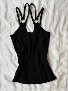 Rina Fox Women's Street Fashion Dark Goth Chain Strap Camisole - Black - View 2