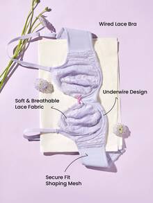 LUVLETTE Plus Woman Full Coverage Lingerie Lounge Curve Support & Breathable Purple Underwire Sexy Unlined Minimizer Lace Elegance Bra Bridal Intimates - Mauve Purple - View 10