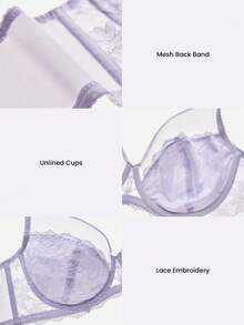 LUVLETTE Áo ngực Soft Woman Lingerie Lounge Curve Sheer Full Coverage Lift&Breathable Underwire Sexy Unlined Minimizer Lace Elegance & Mesh Purple Bra Bridal Intimates - Màu tím hoa cà - Xem 6