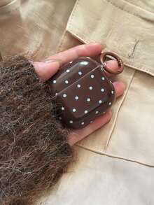 Cute Blue & Brown Polka Dot Star Wireless Earbuds Case Cover With Hanging Ring, Compatible With Apple Pro 3 / 2nd 3rd Gen, Minimalist Protective Earphone Cover Case For Women Girls - Brown - View 4