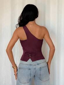 SHEIN Tall 女士无袖露背优雅通勤百搭背心，带内衬，夏季 - 酒紅色 - 查看 2