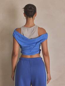 MUSERA Pointed Aysemetric Hem Tie Waist Layer Graphic Top Summer, Sporty, Casual, Day, Streetstyle, Streetwear - Multicolor - View 4