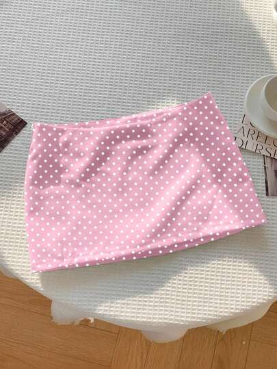 Comfortcana Women's Casual Vacation Style Polka Dot Print Side Zipper Closure A-Line Skirt, Summer