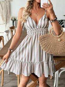 EMERY ROSE Women's Vacation Casual Striped Ruffle Strap Dress - Multicolor - View 5