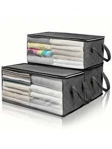 3 PIEZAS Caja de almacenamiento plegable con ventana transparente y asa resistente, organizador de tela plegable para ropa, ropa de cama, almohadas, mantas, juguetes, gran capacidad para armario, dormitorio, hogar, diseño apilable duradero - Multicolor - Ver 1