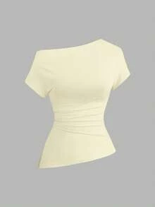 Sweetra Camiseta casual asimétrica de hombro para mujer - Multicolor - Ver 4