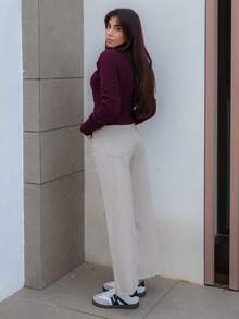 Hitanina Casual Minimalist Solid Color Wide Leg Jeans - Grey - View 6