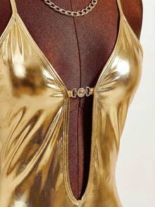 Amplova 1pc Women's Halter Neck One-Piece Swimsuit, Sexy Cutout Design With Metal Accents, Ruched Waist, Open Back With Tie, Suitable For Vacation - Apricot - View 8