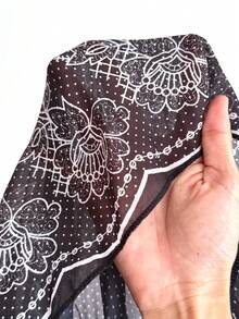 Sunspun Plus Size Women Polka Dot Floral Print Chiffon Criss-Cross Tie Strap Flutter Sleeve A-Line Blouse - Black and White - View 8