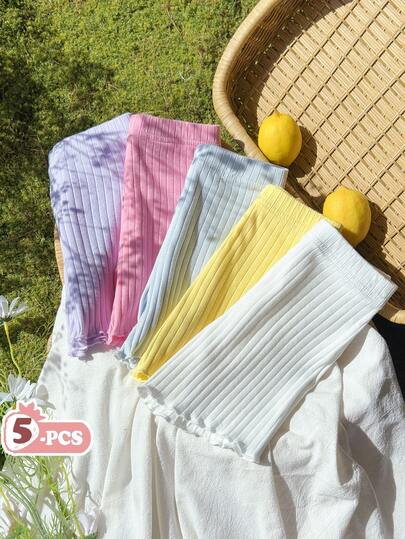 SHEIN Vintaside Kids 5pcs Baby Girl Casual Solid Color Elastic Waist Shorts Set