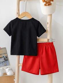 男婴夏季休闲字母印花T恤和短裤套装 - 彩色 - 查看 3