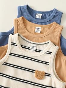 SHEIN Bộ 6 món quần áo trẻ em unisex, bộ đồ mùa hè dễ thương gồm áo len hình gấu hoạt hình và quần đùi kẻ sọc, trang phục cơ bản nhiều màu sắc, thích hợp cho kỳ nghỉ. - Nhiều màu - Xem 8