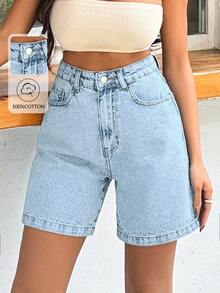 EURMUSE Plus Size Light Wash Denim Shorts For Women - Medium Wash - View 1