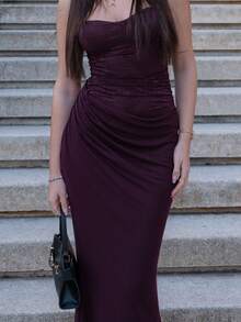 Hitanina Summer Women Lace Patchwork Spaghetti Strap Dress, Suitable For Graduation Party, Wedding Guest Dress, Date, Banquet, Party, Sisterhood Gathering,Dresses For Women Elegant,New Year Dress ,Elegant Party Dresses,Dresses For Women Elegant - Maroon - View 4
