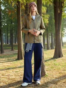 In My Nature Women's Letter Print Long Sleeve Zip-Up Hooded Casual Jacket - Khaki - View 4