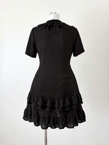 Sunspun Áo kiểu nữ cỡ lớn cổ bèo nhún thắt nơ phía trước - màu đen - Xem 2