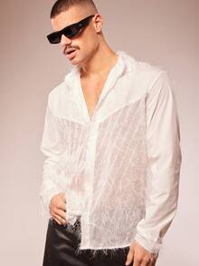 FeverCity Men's Fashion Commuter Fringe Patchwork Shirt - White - View 3